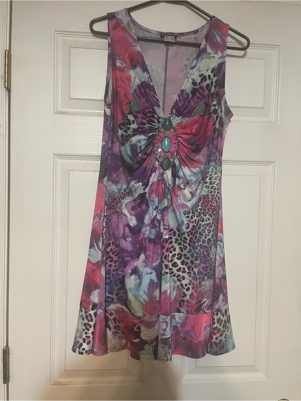VENUS Purple Pink Multicolor Sleeveless Mini Dress with Jewel Accents